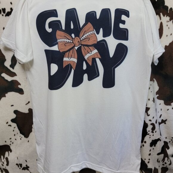 Game Day Bow Football Tee Graphic Short Sleeve T-Shirt - Picture 5 of 5